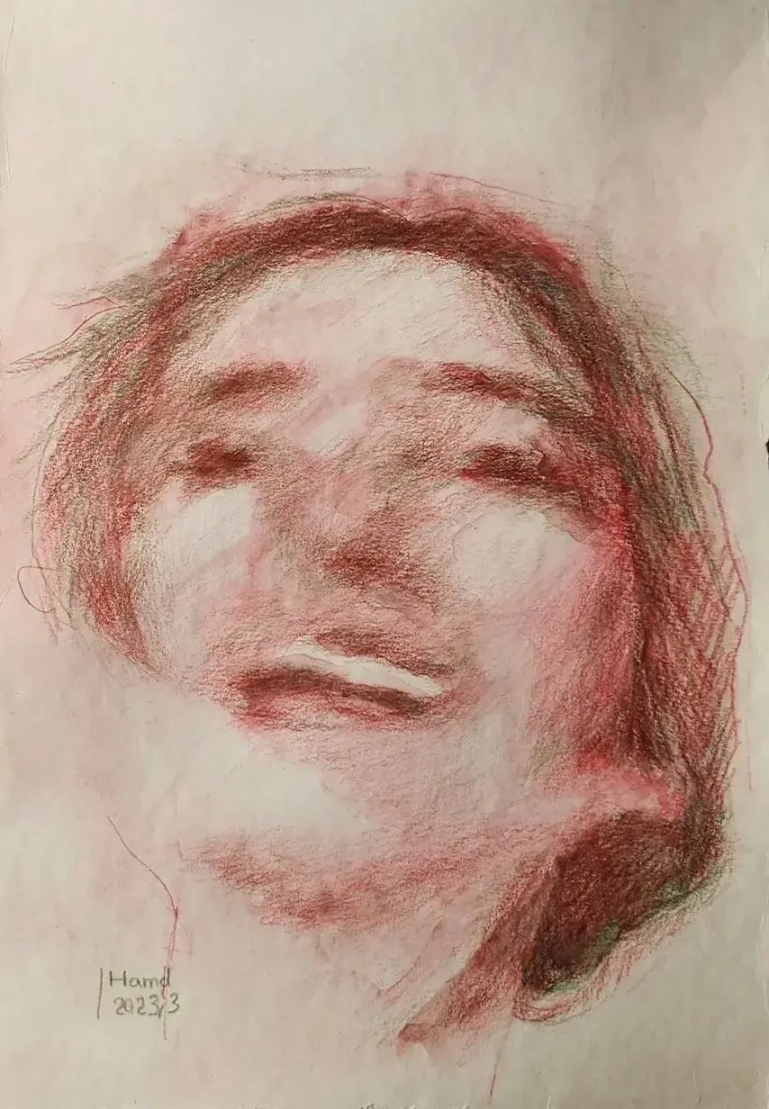 Self portrait — Watercolor pencil on cardboard, 2023