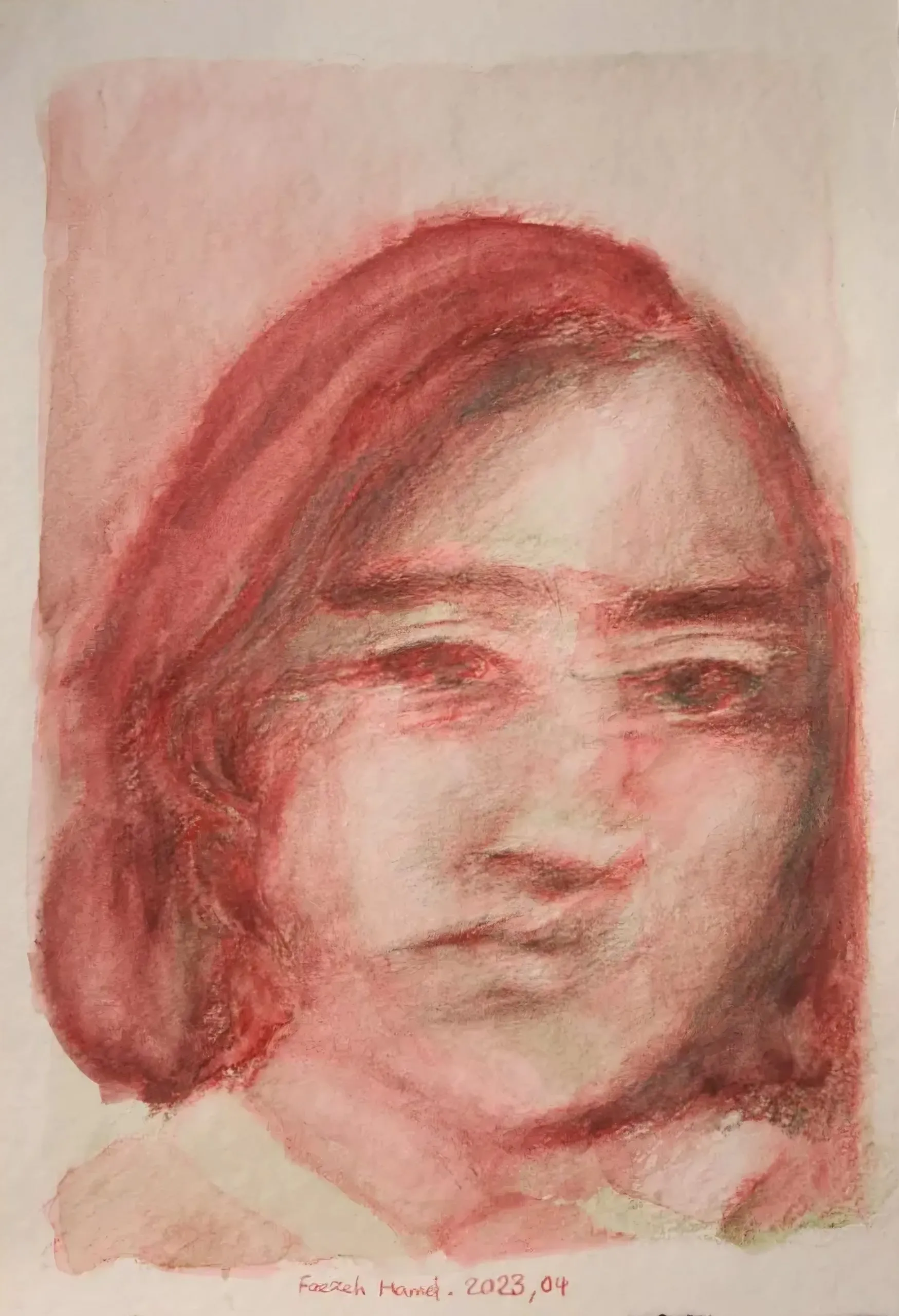 Self portrait — Watercolor pencil on cardboard, 24.5 × 17.5 cm, 2023