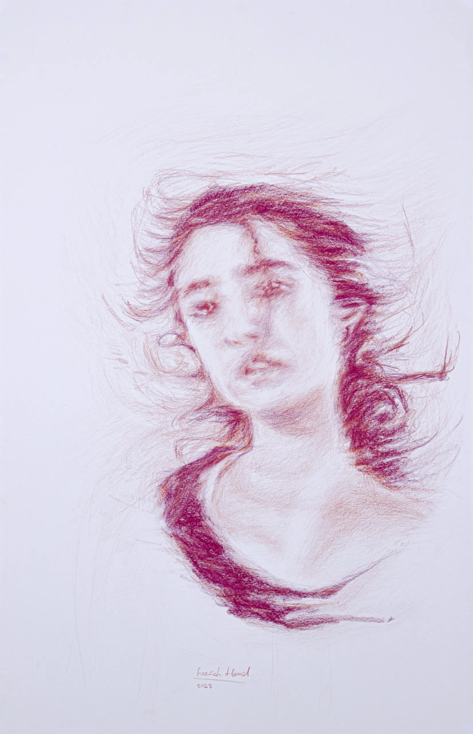 Self portrait — Colored pencil on cardboard, 50 × 32.5 cm, 2023