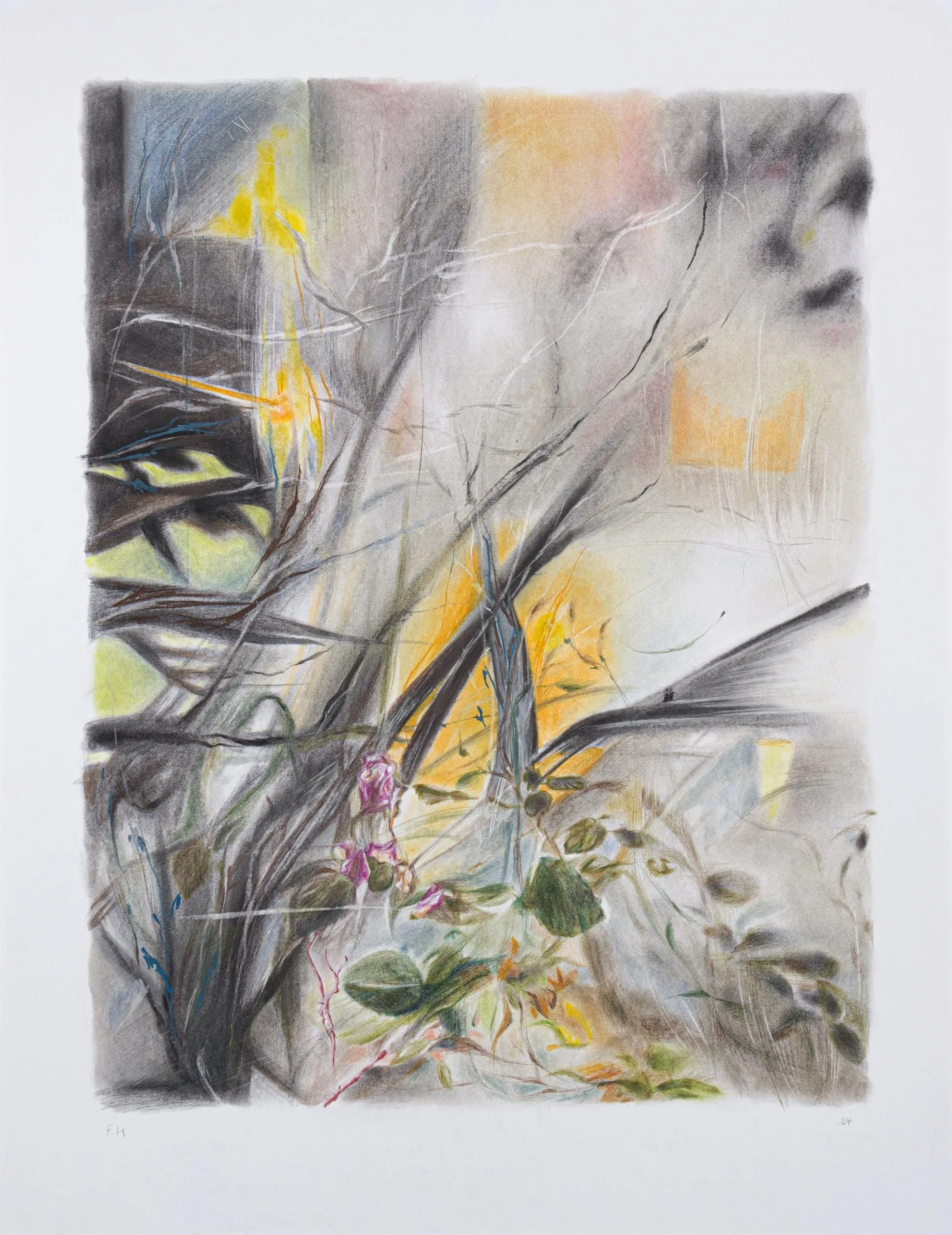 Flowers — Chalk pastel and colored pencil on cardboard, 64 × 50 cm, 2024