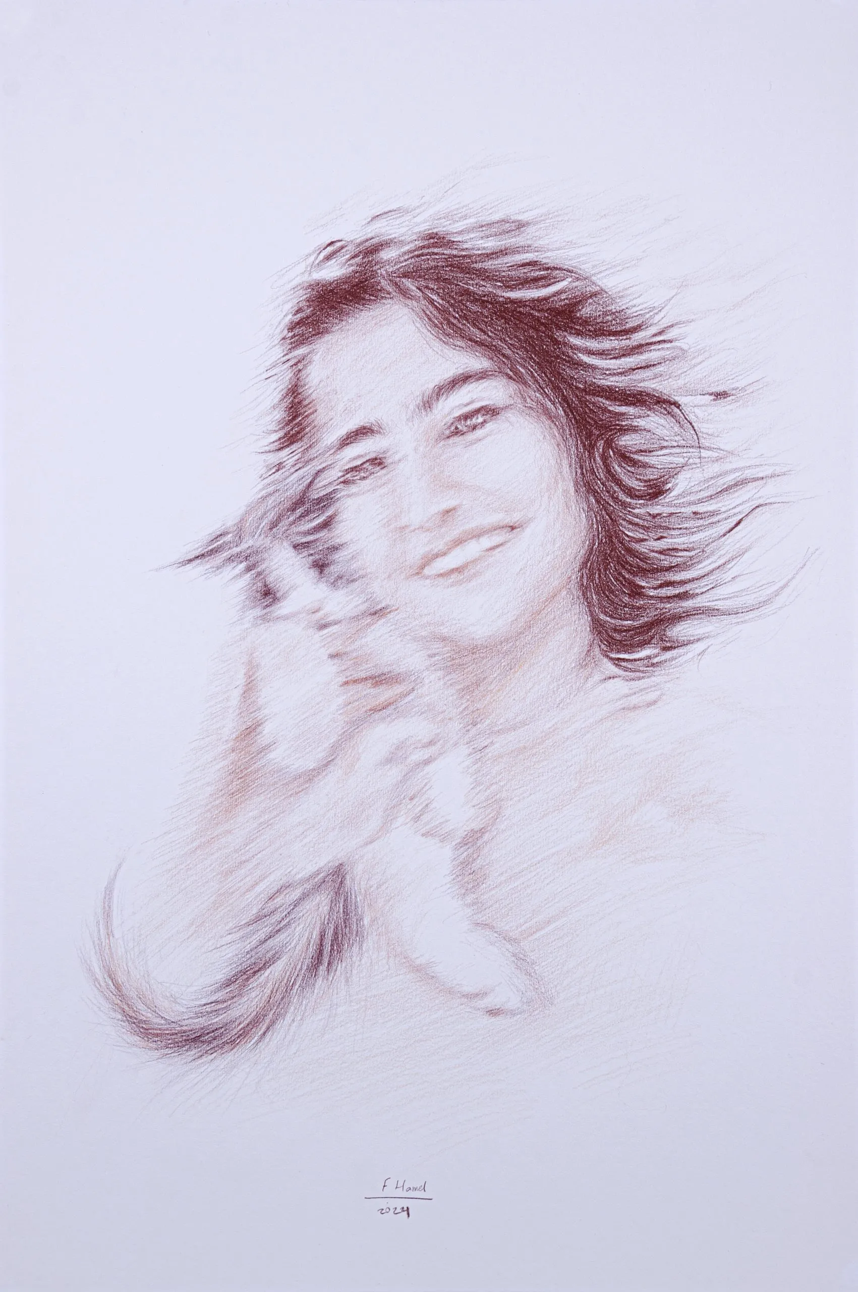Self portrait — Colored pencil on cardboard, 50 × 32.5 cm, 2024