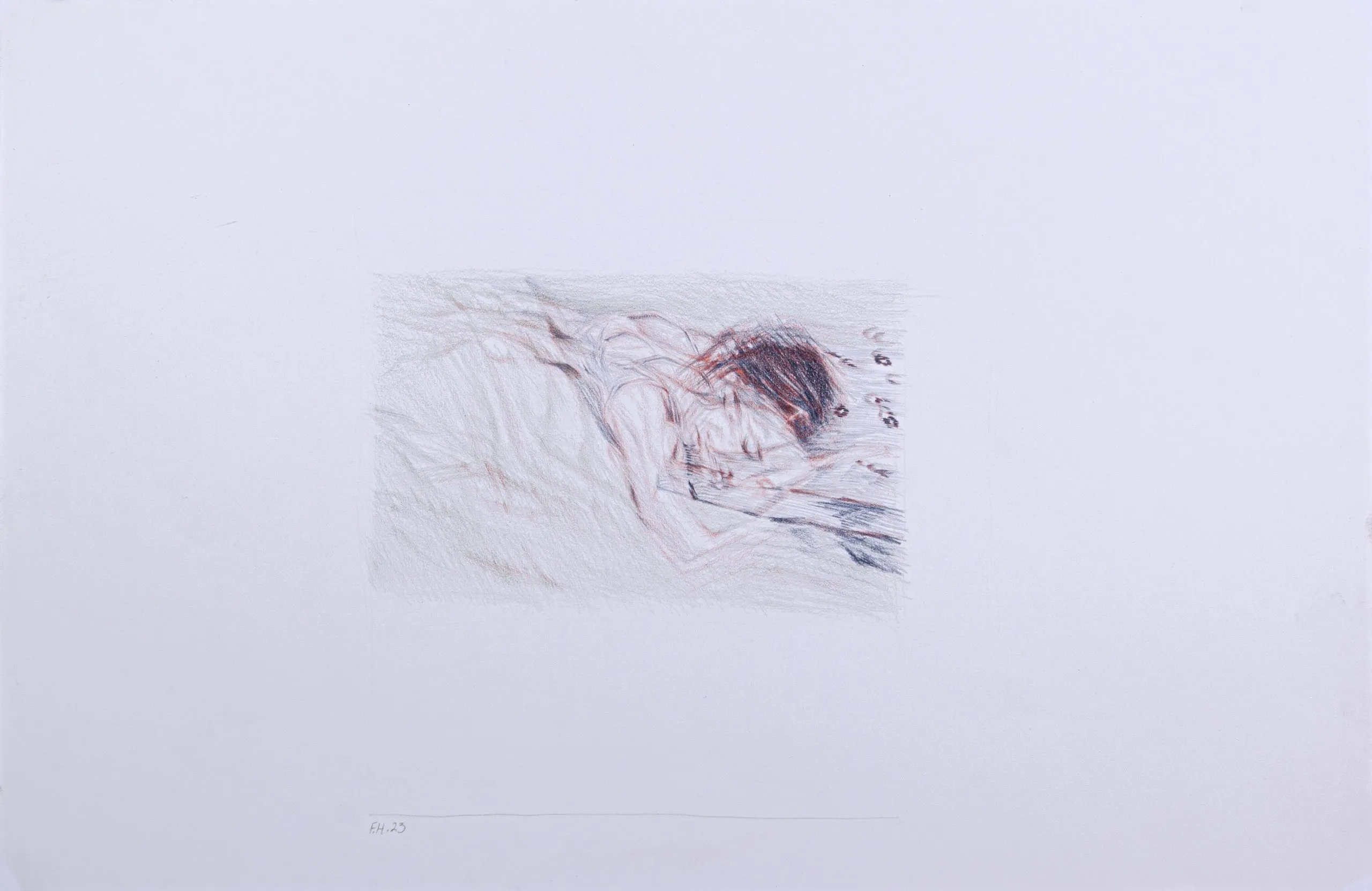 Sister, Sleeping — Colored pencil on cardboard, 50 × 32.5 cm, 2023